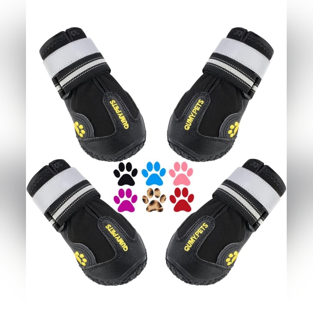Qumy Waterproof Dog Shoes/Paw Protectors Anti-slip Sole Size 5 (40-55 lbs)